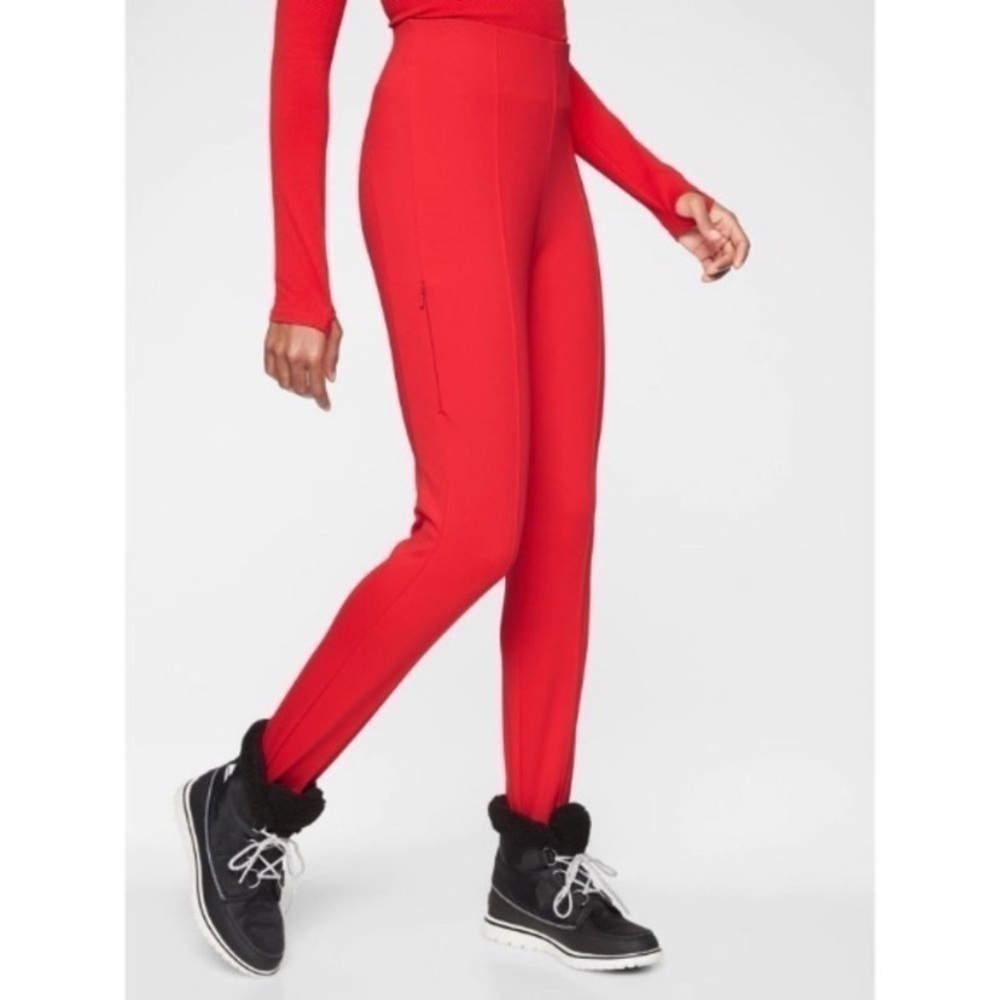 Athleta Butte Peak Radiant Red Softshell Winter Active Snow Pants w/ Stirrups